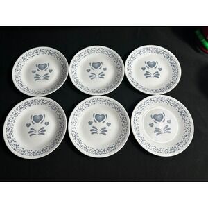 Corning Corelle Heart Flower Pattern Small Plates Set of 6 Made in USA